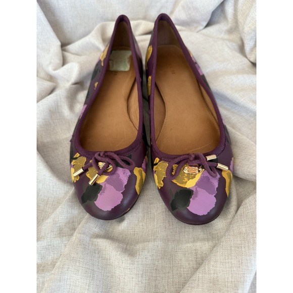 Coach Shoes - Coach Ballet Flats Purple Tumbled Leather Lara Floral Plum Sz 8.5 B US